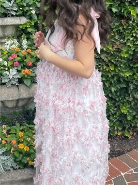 Maternity Pink & White Floral Ruffle Maxi Dress